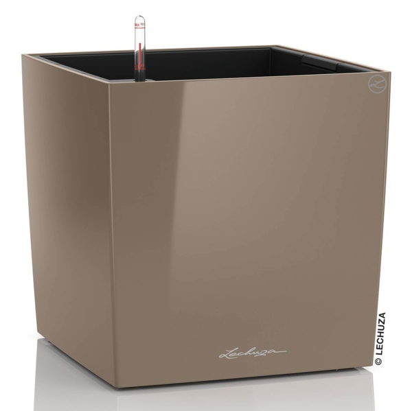 LECHUZA® Pflanzgefäße CUBE Premium 40 Taupe hochglänzend All-in-One
