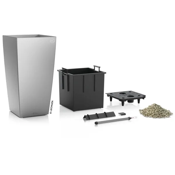 LECHUZA® Pflanzgefäße CUBICO 40 Silber metallic All-in-One