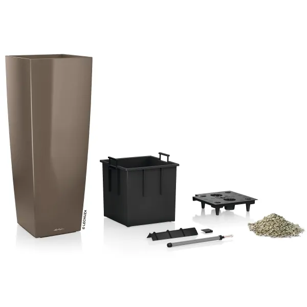 LECHUZA® Pflanzgefäße CUBICO ALTO Premium 40 Taupe hochglanz All-in-One