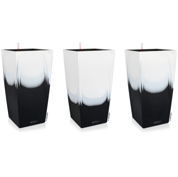 LECHUZA® Pflanzgefäße CUBICO Color 30 Cambio Black & White seidenmatt All-in-One x 3