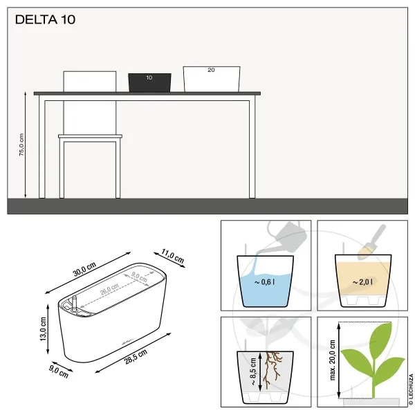 LECHUZA® Pflanzgefäße DELTA 10 Anthrazit metallic All-in-One