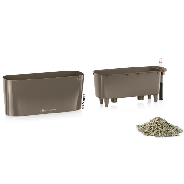 LECHUZA® Pflanzgefäße DELTA 10 Taupe hochglänzend All-in-One