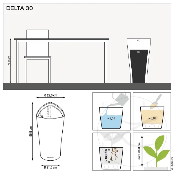 LECHUZA® Pflanzgefäße DELTA Premium 30 Weiß hochglanz All-in-One