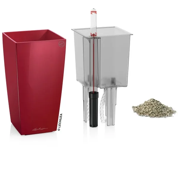 LECHUZA® Pflanzgefäße MINI-CUBI Scarlet rot hochglänzend All-in-One