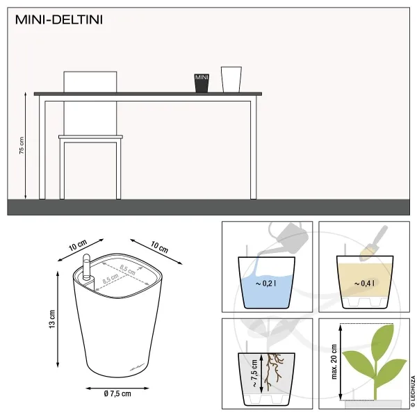 LECHUZA® Pflanzgefäße MINI-DELTINI Anthrazit metallic All-in-One