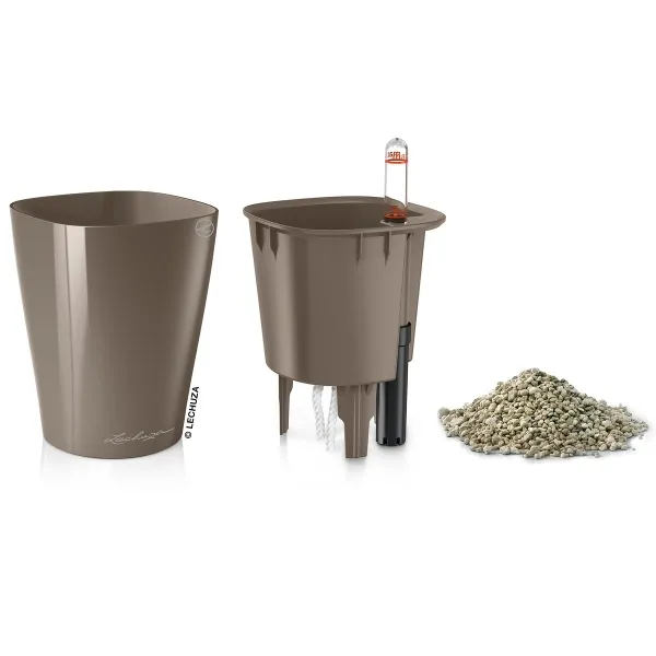 LECHUZA® Pflanzgefäße MINI-DELTINI Taupe hochglänzend All-in-One
