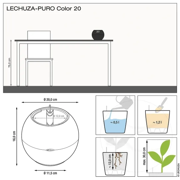 LECHUZA® Pflanzgefäße PURO Color 20 Schiefergrau All-in-One
