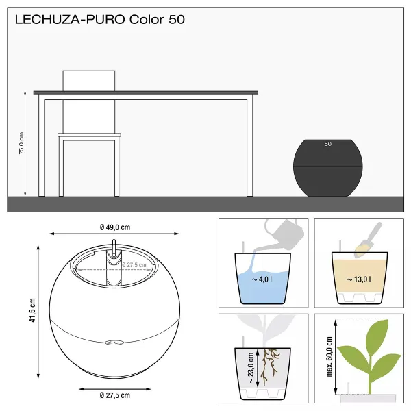 LECHUZA® Pflanzgefäße PURO Color 50 Weiß All-in-One