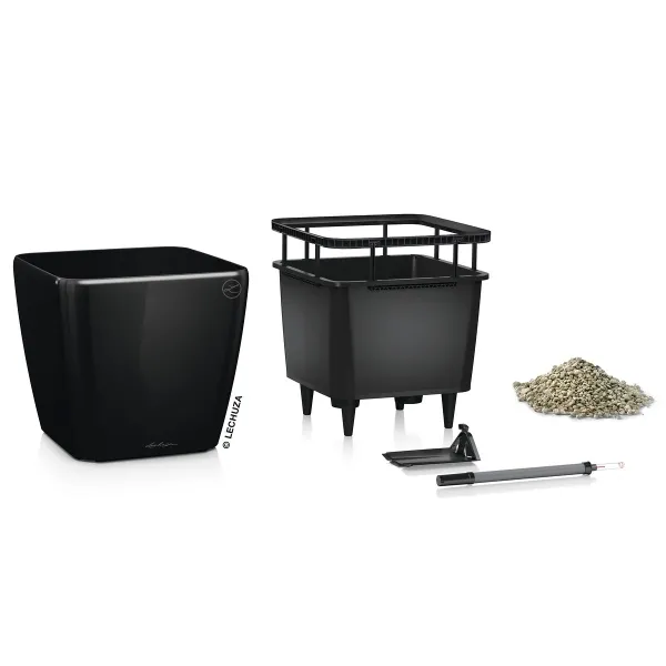 LECHUZA® Pflanzgefäße QUADRO LS 21 Schwarz hochglänzend All-in-One