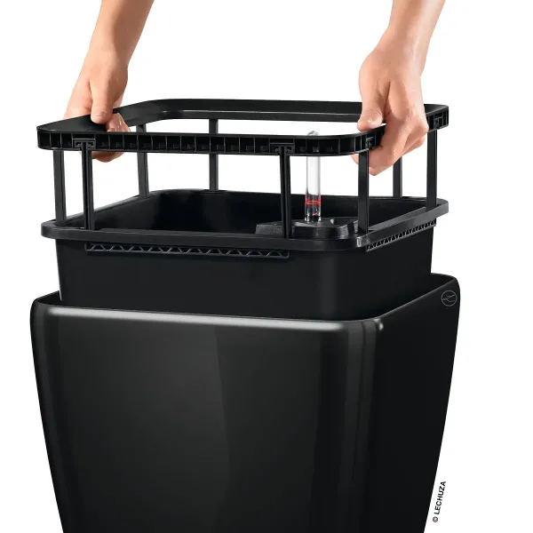 LECHUZA® Pflanzgefäße QUADRO LS 35 Schwarz hochglänzend All-in-One