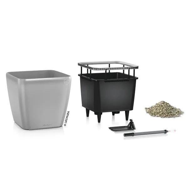 LECHUZA® Pflanzgefäße QUADRO LS 35 Silber metallic All-in-One