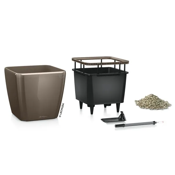 LECHUZA® Pflanzgefäße QUADRO LS 35 Taupe hochglänzend All-in-One