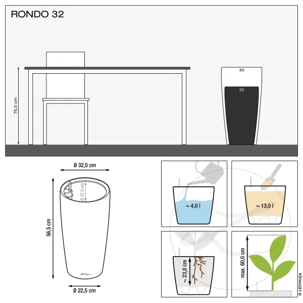 LECHUZA® Pflanzgefäße RONDO Premium 32 Anthrazit metallic All-in-One