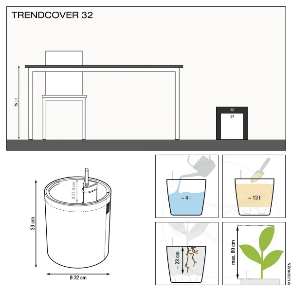LECHUZA® Pflanzgefäße TRENDCOVER Kork 32 Dark Natural dunkelbraun All-in-One
