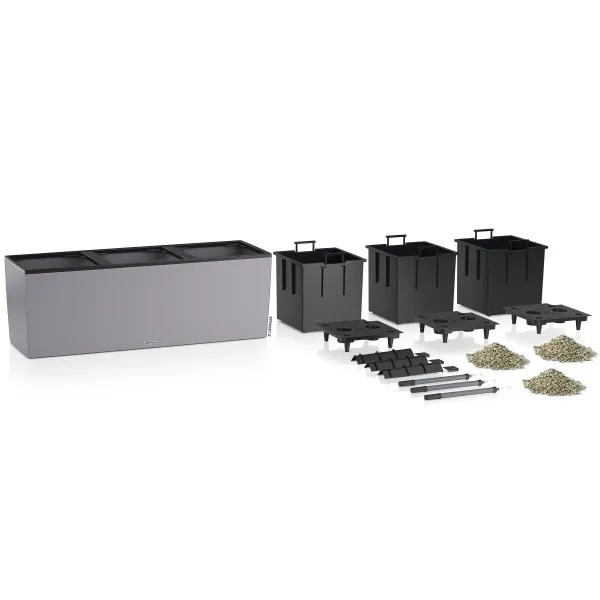 LECHUZA® Pflanzkasten TRIO Stone 30 Steingrau mit 3 Einsätzen All-in-One