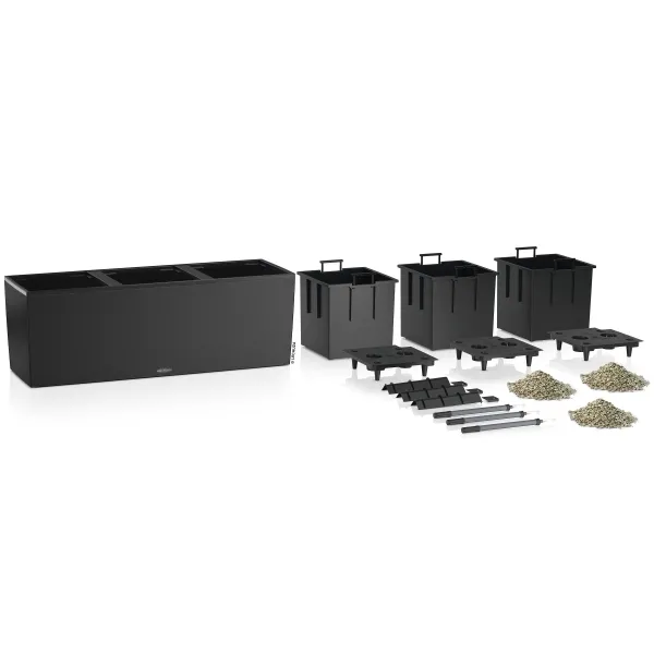 LECHUZA® Pflanzkasten TRIO Stone 40 Graphitschwarz mit 3 Einsätzen All-in-One