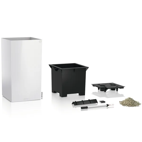 LECHUZA® Pflanzsäule CANTO Premium 40 High Weiß hochglänzende Oberfläche All-in-One