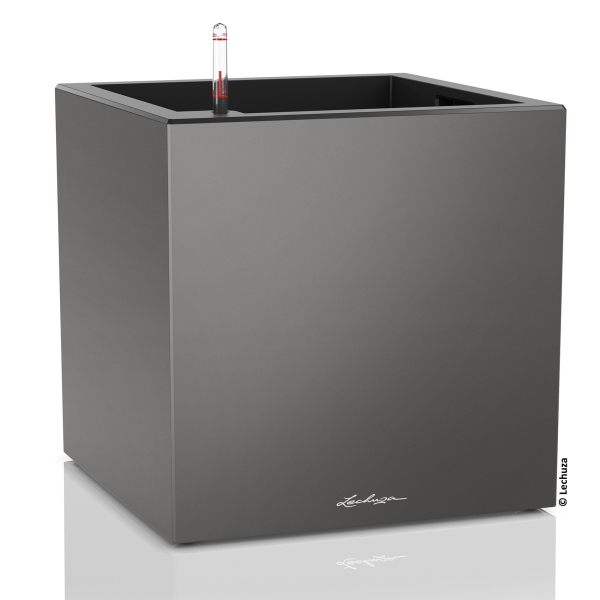 LECHUZA® Pflanzgefäße CANTO Premium 40 Low Würfel Anthrazit metallic matte Oberfläche All-in-One
