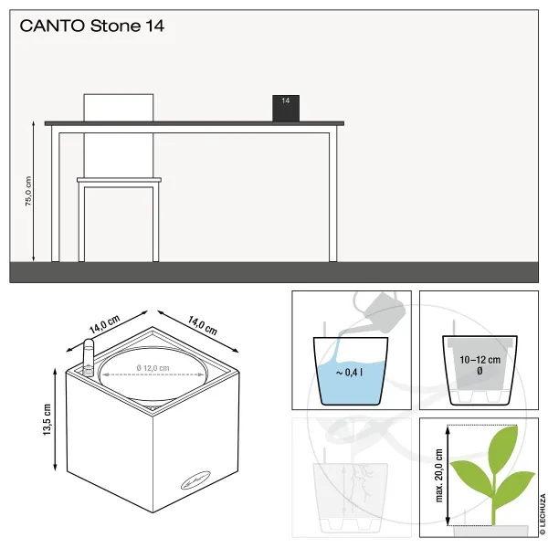 LECHUZA® Tischgefäße CANTO Stone 14 Graphitschwarz