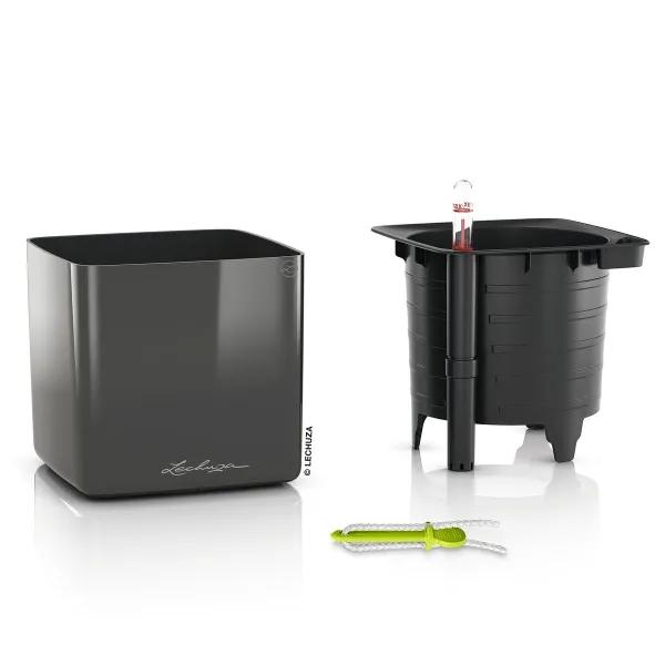 LECHUZA® Tischgefäße CUBE Glossy 14 Anthrazit hochglänzend