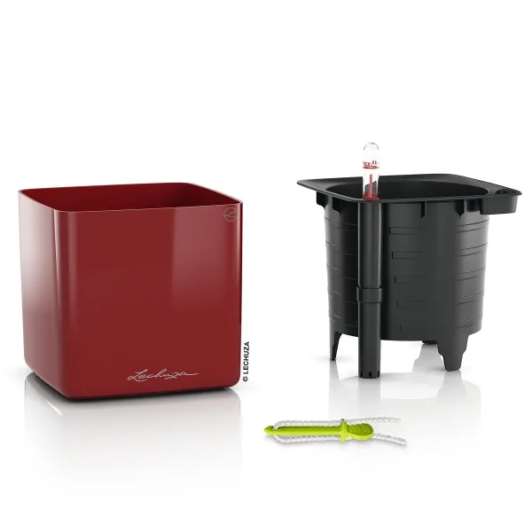 LECHUZA® Tischgefäße CUBE Glossy 14 Scarlet rot hochglänzend