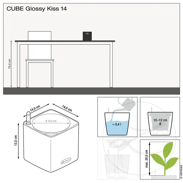 LECHUZA® Tischgefäße CUBE Glossy 14 Scarlet rot hochglänzend