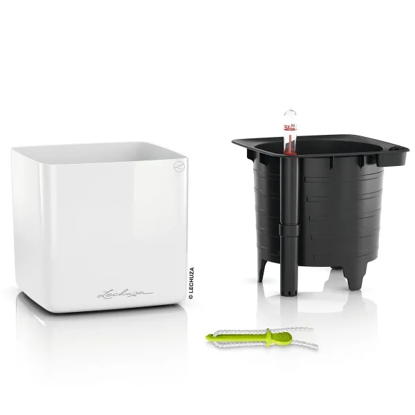 LECHUZA® Tischgefäße CUBE Glossy 14 Weiß hochglänzend