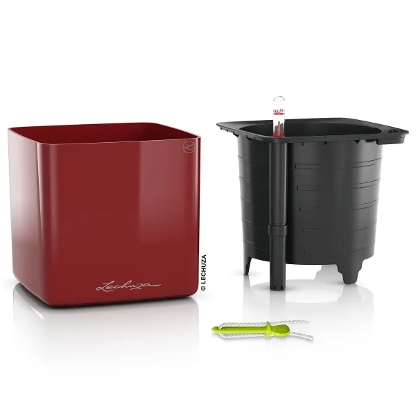 LECHUZA® Tischgefäße CUBE Glossy 16 Scarlet rot hochglänzend