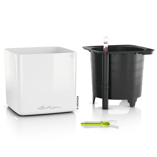 LECHUZA® Tischgefäße CUBE Glossy 16 Weiß hochglänzend