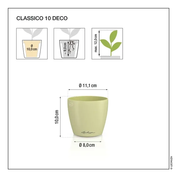 LECHUZA® Übertopf CLASSICO Color DECO 10 Linde pastellgrün Ø 11 cm - Kunststoff