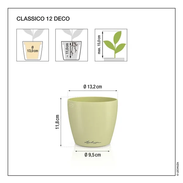 LECHUZA® Übertopf CLASSICO Color DECO 12 Linde pastellgrün Ø 13 cm - Kunststoff