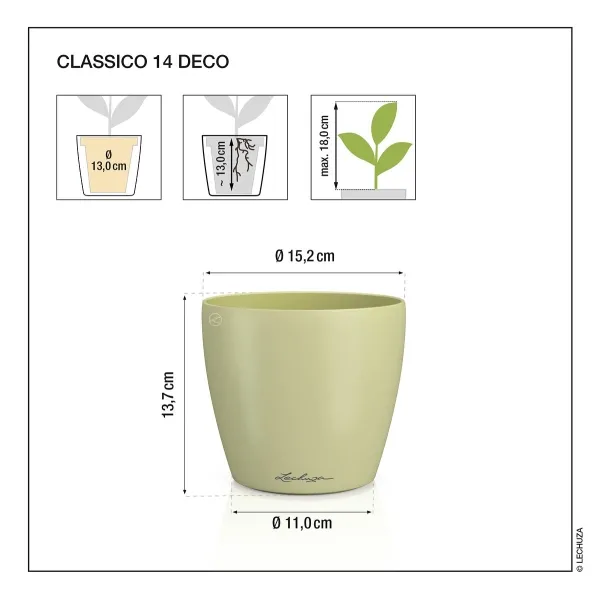 LECHUZA® Übertopf CLASSICO Color DECO 14 Linde pastellgrün Ø 15 cm - Kunststoff