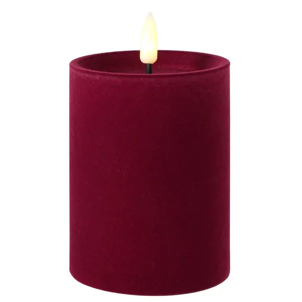 LED-Kerze Velvetta beflockt dunkelrot Ø 7,5 cm Höhe 12,5 cm
