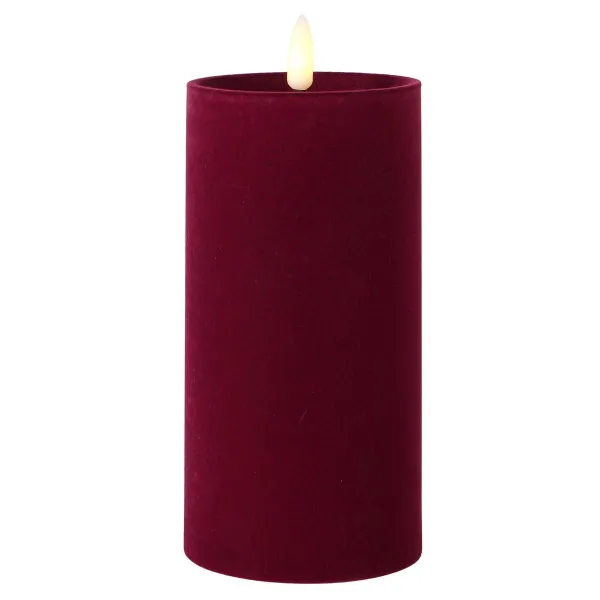 LED-Kerze Velvetta beflockt dunkelrot Ø 7,5 cm Höhe 17,5 cm