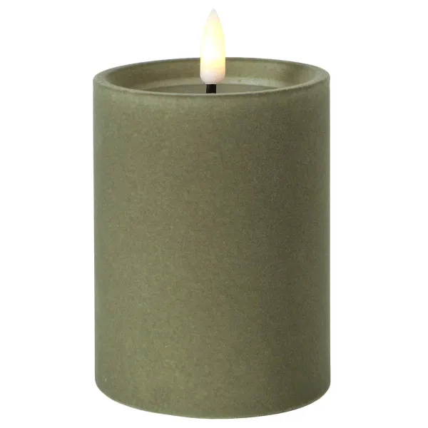 LED-Kerze Velvetta beflockt grün Ø 7,5 cm Höhe 12,5 cm