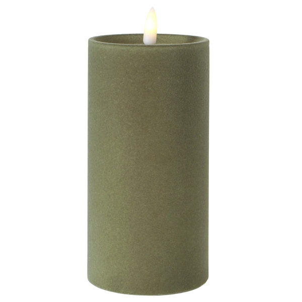 LED-Kerze Velvetta beflockt grün Ø 7,5 cm Höhe 17,5 cm