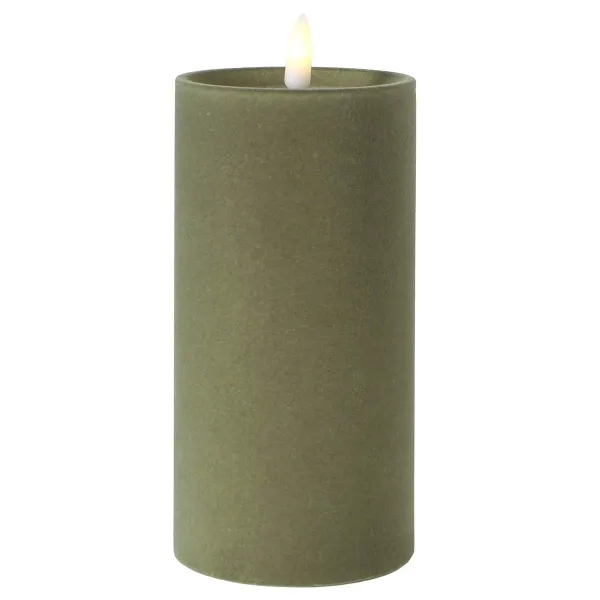 LED-Kerze Velvetta beflockt grün Ø 7,5 cm Höhe 17,5 cm