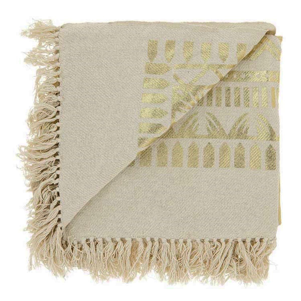 Lemetex UNIQUE Living® Decke Tari Natur & Goldfarben 125 x 150 cm
