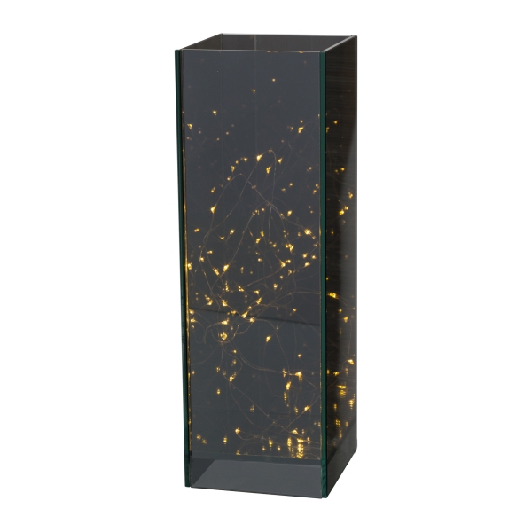 Lichtobjekt Dekogefäß Schwarz rechteckig 30 cm mit 20er LED-Lichterkette - Glas