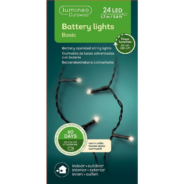 Lumineo Batterie LED Lichterkette Durawise schwarz 1,7 Meter 24 Lichter - warmweiß