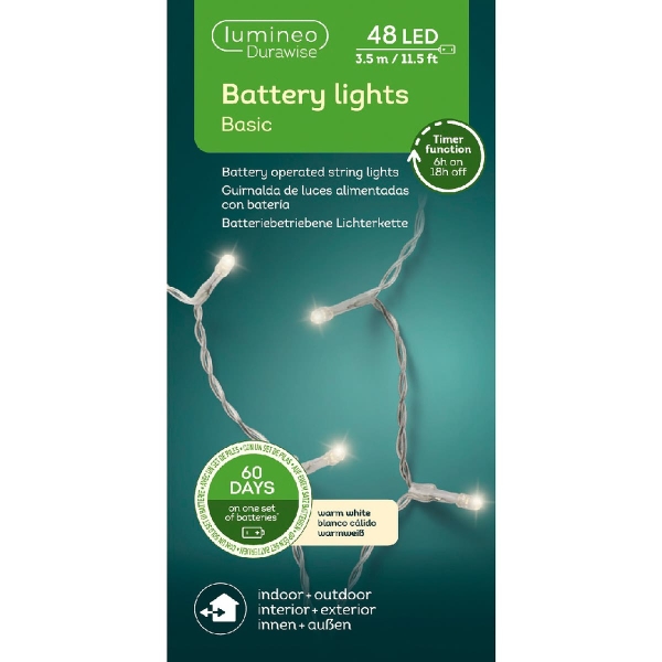 Lumineo Batterie LED Lichterkette Durawise transparent 3,5 Meter 48 Lichter - warmweiß