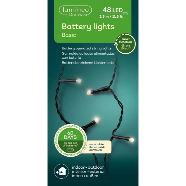 Lumineo Batterie LED Lichterkette Durawise schwarz 3,5 Meter 48 Lichter - warmweiß