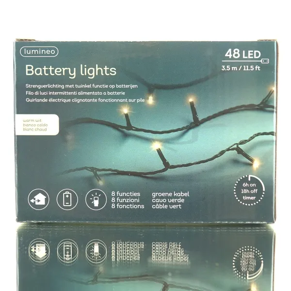 Lumineo Batterie LED Lichterkette grün 8 Funktionen 3,5 Meter 48 Lichter - warmweiß