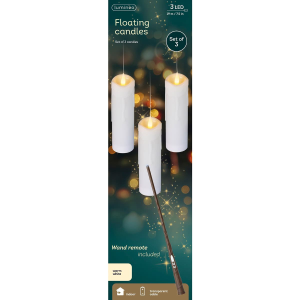 Lumineo Batterie LED Magische Kerzen Flacker-Effekt Indoor 3 Stück mit Zauberstab Ø 5 cm Höhe 19 cm -Kunststoff