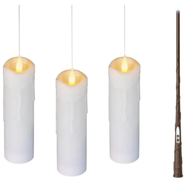Lumineo Batterie LED Magische Kerzen Flacker-Effekt Indoor 3 Stück mit Zauberstab Ø 5 cm Höhe 19 cm -Kunststoff