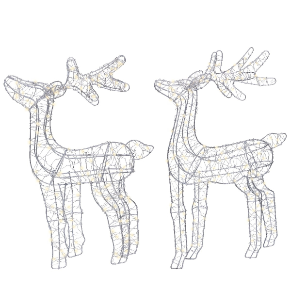 Lumineo Batterie Micro-LED Rentiere Silberfarben in 2 Größen 56 & 43 cm 140 & 120 Lichter aus Metall - warmweiß