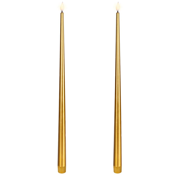 Lumineo Batterie LED Spitzkerzen Flacker-Effekt goldfarben Wachs Ø 2,2 cm Höhe 42,5 cm Indoor - warm weiß