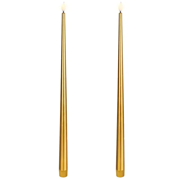Lumineo Batterie LED Spitzkerzen Flacker-Effekt goldfarben Wachs Ø 2,2 cm Höhe 42,5 cm Indoor - warm weiß