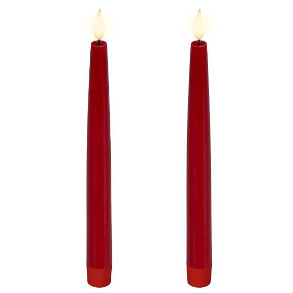 Lumineo Batterie LED Spitzkerzen Flacker-Effekt rot Wachs Ø 2,2 cm Höhe 24,5 cm Indoor - warm weiß