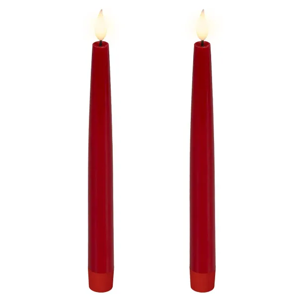 Lumineo Batterie LED Spitzkerzen Flacker-Effekt rot Wachs Ø 2,2 cm Höhe 24,5 cm Indoor - warm weiß